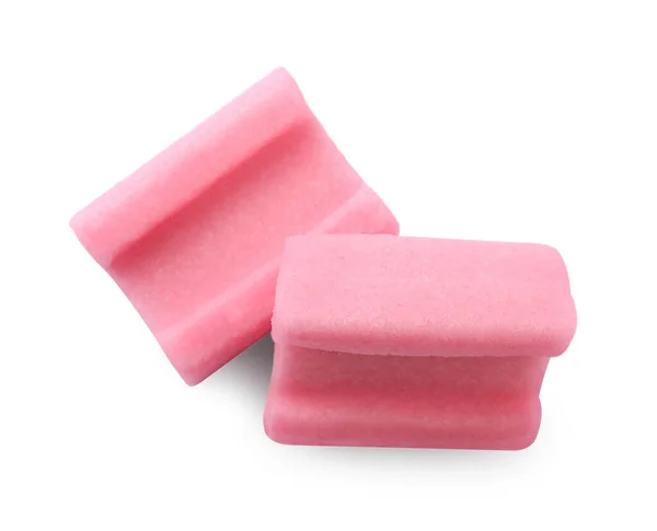 Lekker Roze Kauwgom Witte Achtergrond Bovenaanzicht — Stockfoto