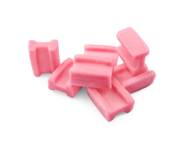 Veel Smakelijke Roze Kauwgom Witte Achtergrond — Stockfoto