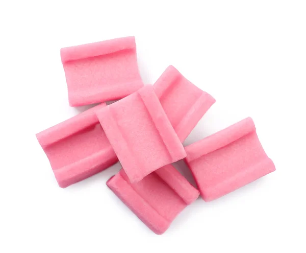 Ízletes Rózsaszín Rágógumi Fehér Háttér Felső Nézet — Stock Fotó