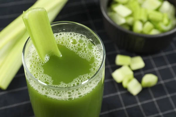 Glass Delicious Celery Juice Vegetables Cloth Closeup — Stock Photo, Image