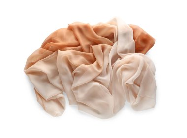 Beyaz zemin üzerinde güzel bej tül kumaş, üst görünüm