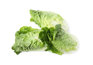 Taze yeşil romaine marulları beyaz, üst görünümde izole.