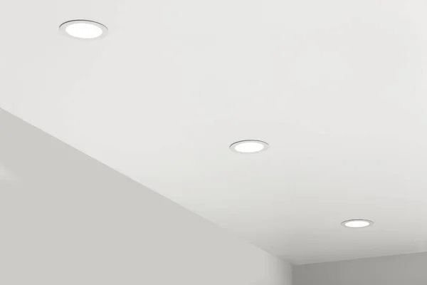 Teto Branco Com Iluminação Moderna Quarto — Fotografia de Stock