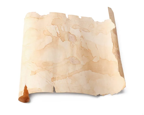 Arkusz Starego Papieru Pergaminowego Białym Tle — Zdjęcie stockowe