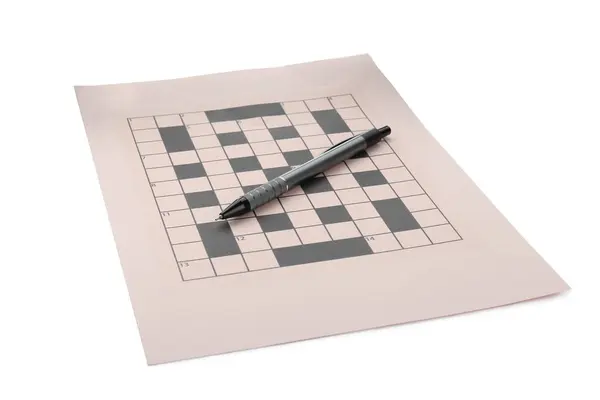 Leere Kreuzworträtsel Und Stift Auf Weißem Hintergrund — Stockfoto