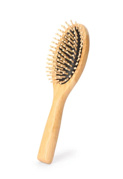One New Wooden Hairbrush Isolated White — Stock Photo, Image