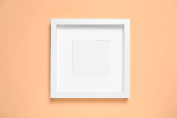 Üres Képkeret Halvány Narancssárga Háttérrel Felülnézetből Tervezési Hely — Stock Fotó