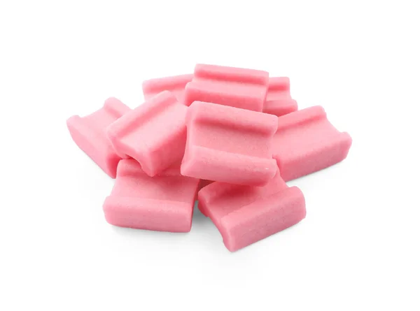 Hromada Chutné Růžové Žvýkačky Bílém Pozadí — Stock fotografie