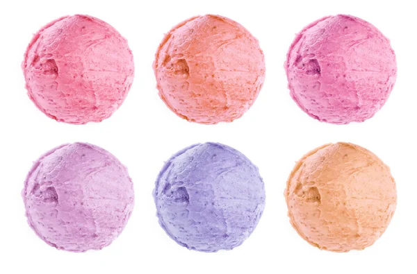 Set Eiskugeln Verschiedenen Farben Und Geschmacksrichtungen Isoliert Auf Weiß Ansicht — Stockfoto