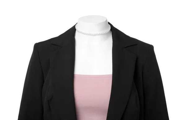 Manichino Donna Vestito Giacca Nera Crop Top Con Collana Isolata — Foto Stock