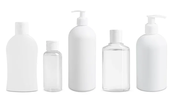 Σετ Καλλυντικών Μπουκαλιών Προϊόντα Περιποίησης Δέρματος Που Απομονώνονται Λευκό — Φωτογραφία Αρχείου
