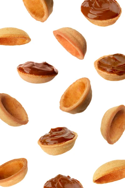 Many Empty Filled Caramelized Condensed Milk Nut Shell Shaped Cookie — Stock Photo, Image