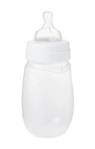 One Empty Feeding Bottle Baby Milk Isolated White — Zdjęcie stockowe