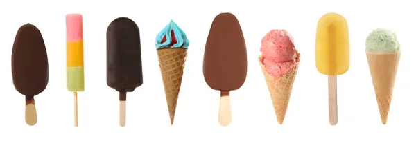 Set Different Tasty Ice Creams White Background — Stock Photo, Image