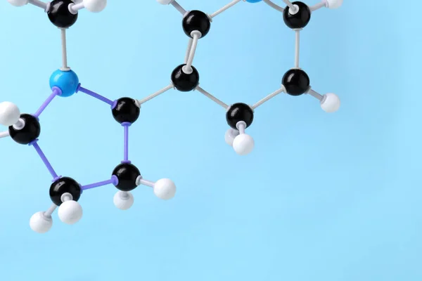 Molecule Van Nicotine Lichtblauwe Achtergrond Close Ruimte Voor Tekst Chemisch — Stockfoto