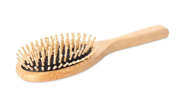 One New Wooden Hairbrush Isolated White — Stock Photo, Image