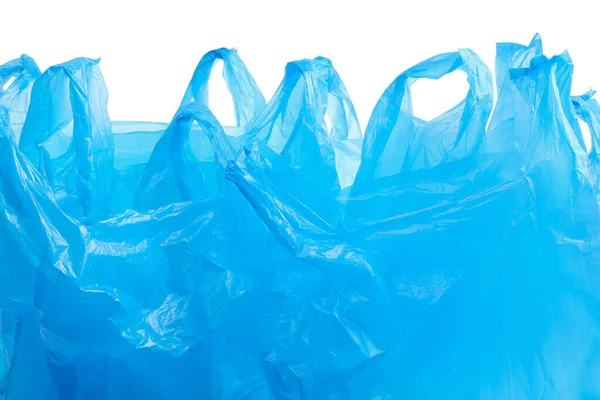 Muchas Bolsas Plástico Azul Claro Aisladas Blanco — Foto de Stock