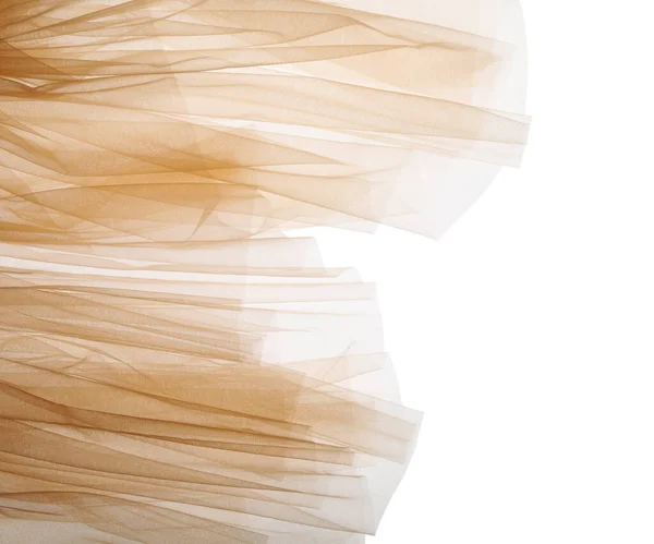 Beyaz Arka Planda Güzel Bej Tül Kumaş Üst Manzara Metin — Stok fotoğraf