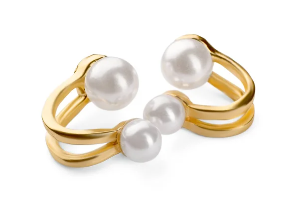 Elegantes Pendientes Con Perlas Aisladas Blanco —  Fotos de Stock