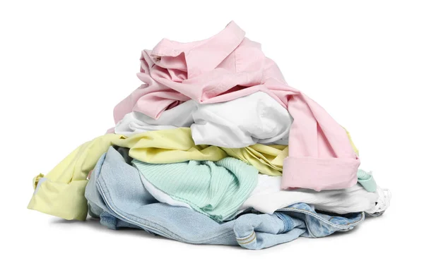 Куча Разноцветной Одежды Изолированной Белом — стоковое фото