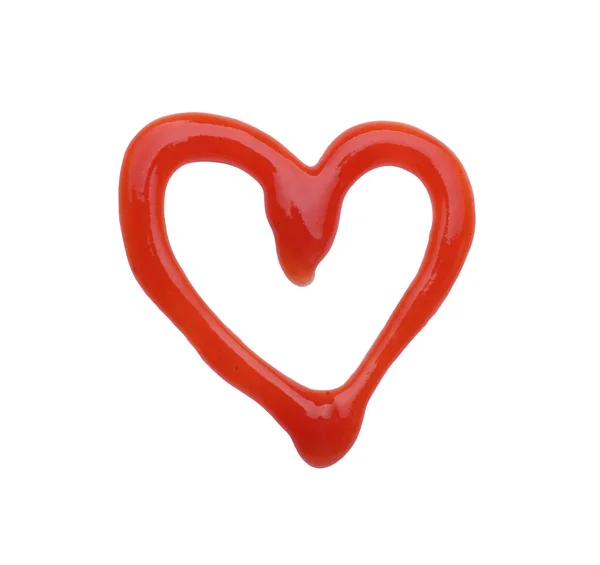Coração Feito Ketchup Saboroso Isolado Branco Vista Superior — Fotografia de Stock