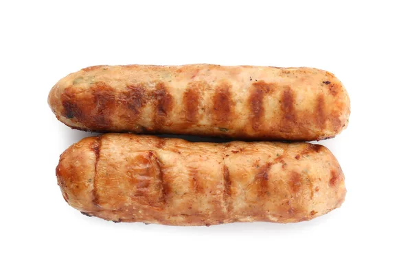 Tasty Fresh Grilled Sausages Isolated White Top View — 스톡 사진