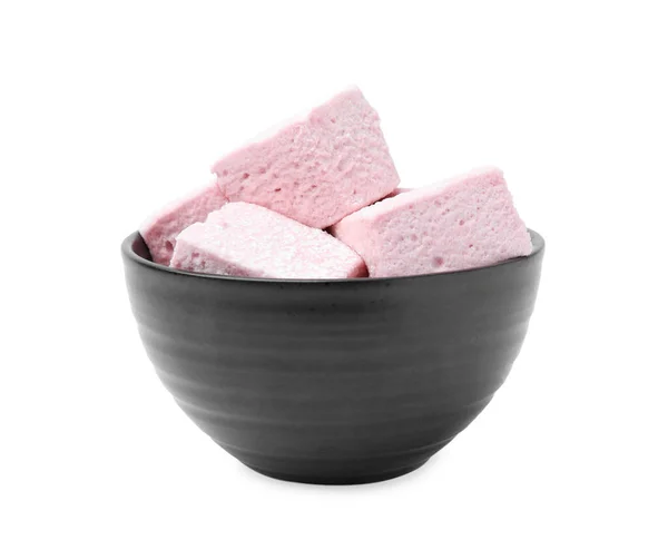 Bowl Tasty Marshmallows White Background — Stock Photo, Image