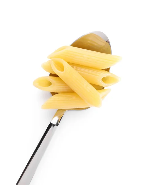 Spoon Tasty Pasta Isolated White Top View — Stock Photo, Image