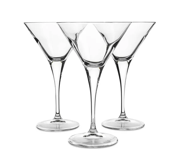 Eleganti Bicchieri Martini Vuoti Puliti Isolati Bianco — Foto Stock