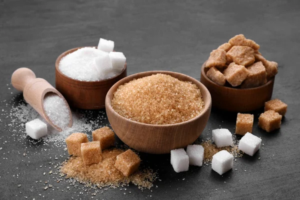 Diferentes Tipos Azúcar Mesa Negra —  Fotos de Stock