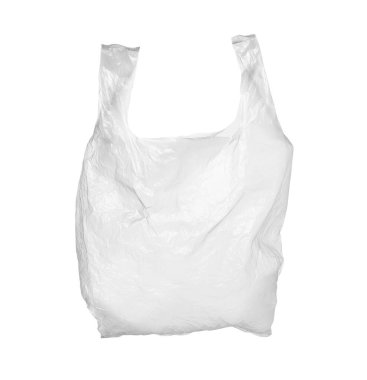 Beyaza izole edilmiş boş bir plastik torba.
