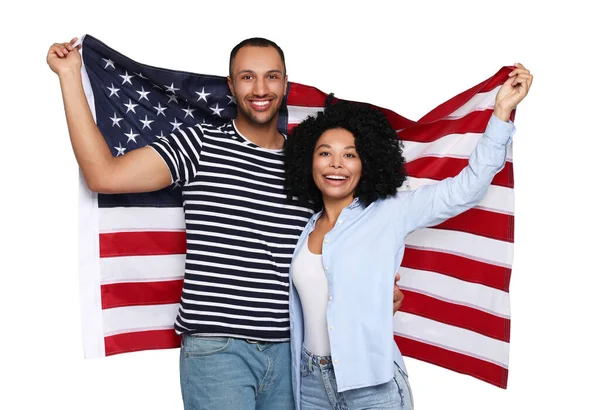 4Th July Independence Day America Happy Couple National Flag United — Stock Photo, Image