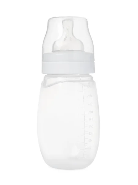 One Empty Feeding Bottle Baby Milk Isolated White — Stockfoto