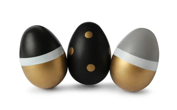 Three Stylish Painted Eggs White Background — Stock Photo, Image