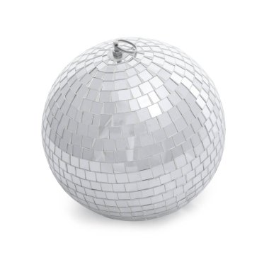 Beyaz arkaplanda parlak bir disko topu