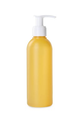 Bir şişe yüz temizleme ürünü beyaza izole edilmiş.