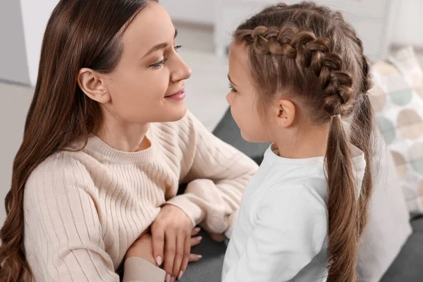 Happy Mother Her Cute Daughter Indoors — Stock Photo, Image