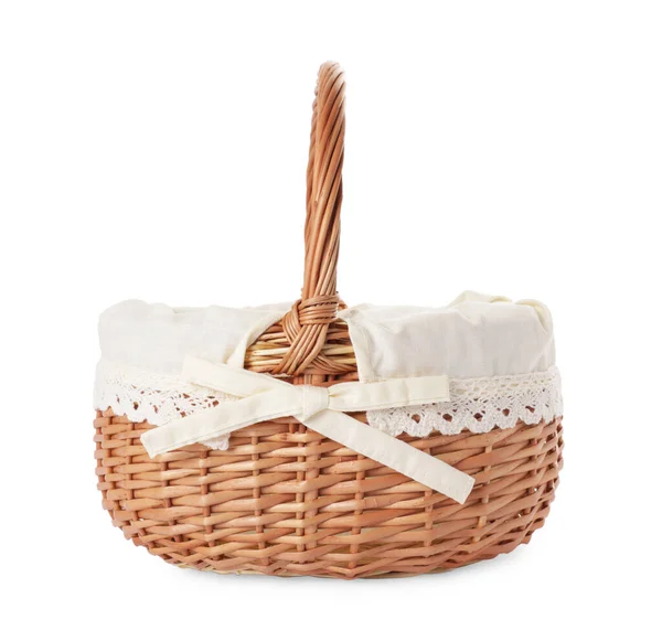 新的复活节柳条篮 装饰织物与白色隔离 — 图库照片
