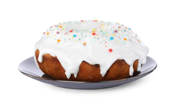 Gâteau Pâques Avec Saupoudrer Isolé Sur Blanc — Photo