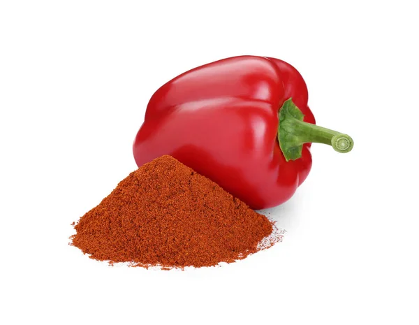 Heap Aromatic Paprika Powder Fresh Bell Pepper Isolated White — Stock Photo, Image