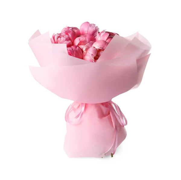Beautiful bouquet of pink peonies isolated on white