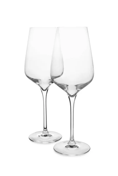 Elegantes Copas Vino Vacías Limpias Aisladas Blanco — Foto de Stock