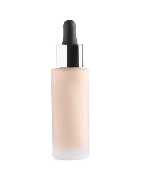 Botella Fundación Piel Aislada Sobre Blanco Producto Maquillaje —  Fotos de Stock