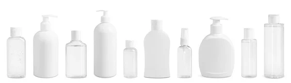Набір Косметичних Пляшок Засобами Догляду Шкірою Ізольовані Білому — стокове фото