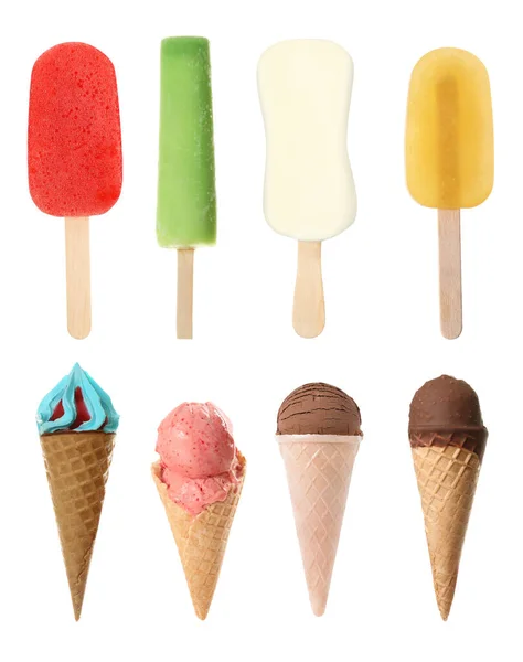 stock image Set of different tasty ice creams on white background
