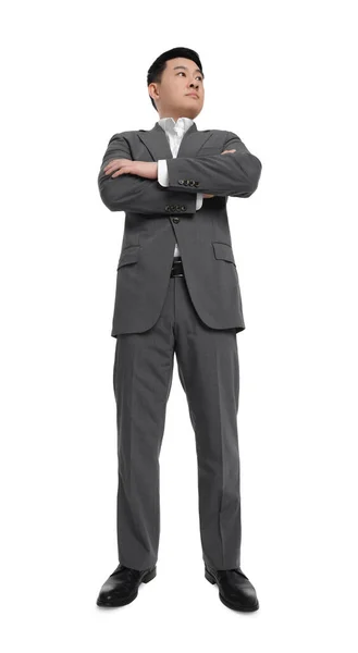 Businessman Suit Posing White Background Low Angle View — Stock Photo, Image