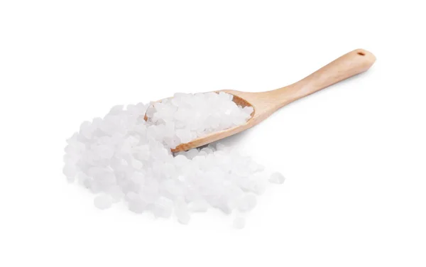 Wooden Spoon Natural Sea Salt Isolated White — Stok fotoğraf