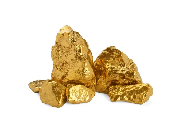 Högen Med Glänsande Guld Nuggets Vit Bakgrund — Stockfoto