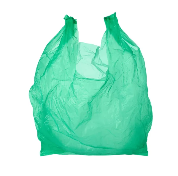 Bir Yeşil Plastik Torba Beyaza Izole Edilmiş — Stok fotoğraf