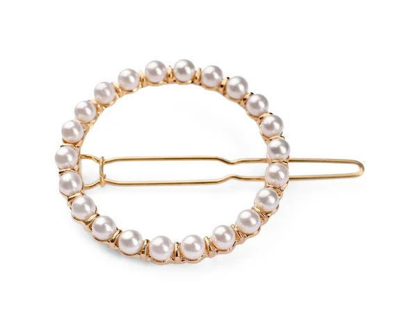 Elegante Clip Para Cabello Con Perlas Aisladas Blanco —  Fotos de Stock